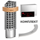 Электрокаменка Harvia Glow Corner TRC70EE с пультом серии Xafir, деревянным ограждением и монтажным фланцем